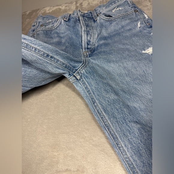 Agolde 90s Mid Rise Distressed Light Denim Button Fly Straight Blue Jeans 26 - Picture 4 of 16
